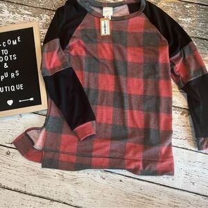 Red and Black Plaid Long Sleeve Tee